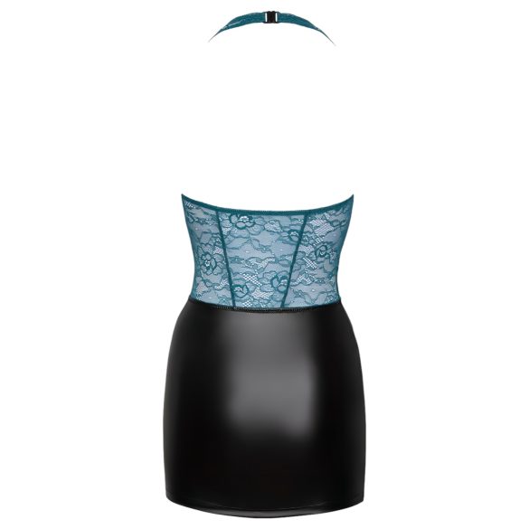 Cottelli - дамска рокля с връзки и дантела - лъскава черно-зелена - XL