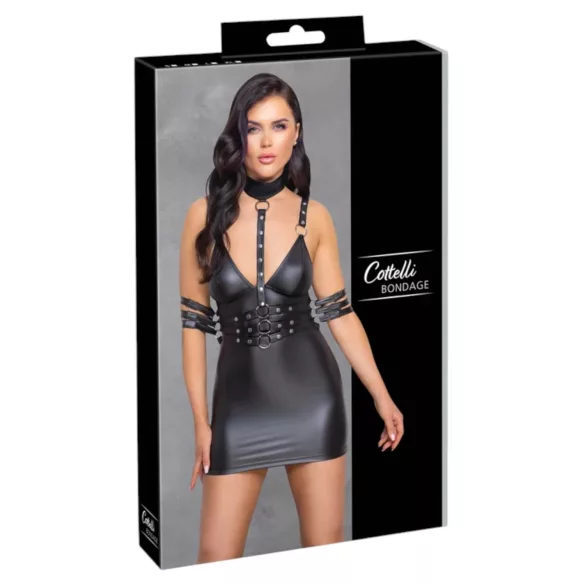 Cottelli Bondage - мини рокля с яка - лъскава - черна - XL