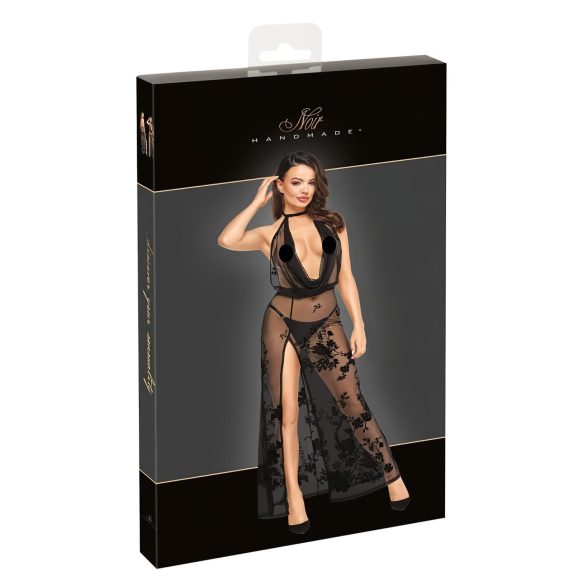 Noir - напълно прозрачно макси рокля с цветен мотив (черно) - M