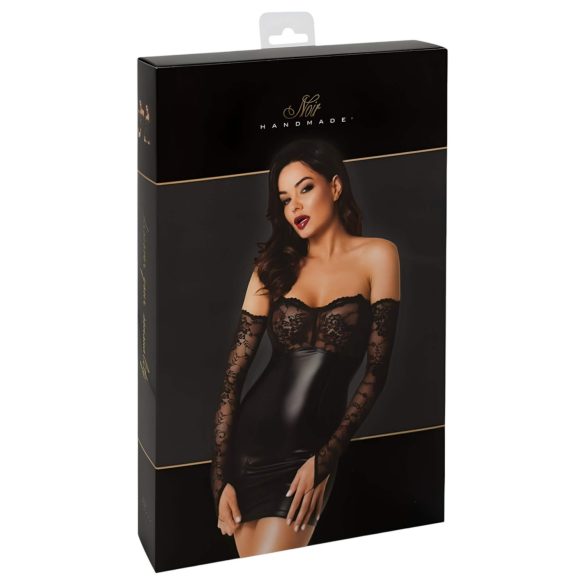 Noir - лъскава рокля с дантелени вложки (черна) - M