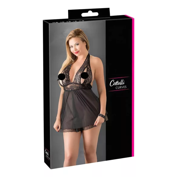Cottelli Plus Size - дамски бебидол от дантела - черен - 3XL