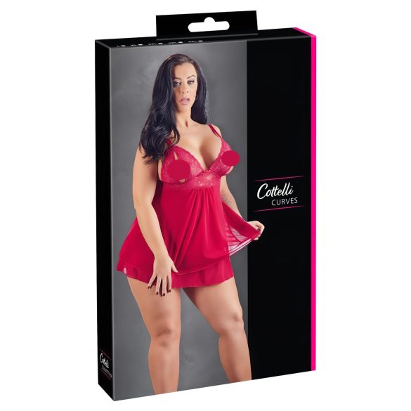 Cottelli Plus Size - дантелен, леко бебедол (червен)