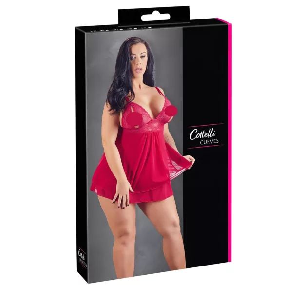 Cottelli Plus Size - секси бебидол с дантела - червен - голям размер - XL