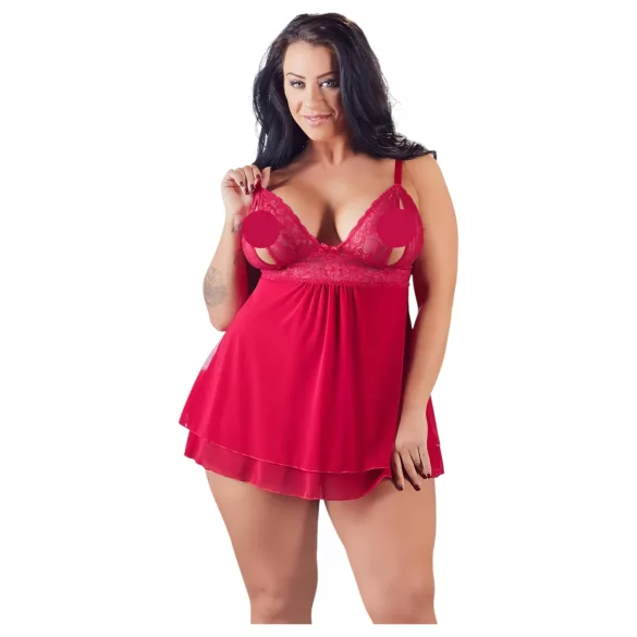Cottelli Plus Size - секси бебидол с дантела - червен - голям размер - 3XL