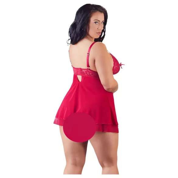 Cottelli Plus Size - секси бебидол с дантела - червен - голям размер - 3XL