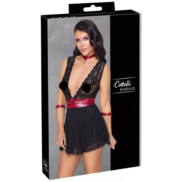 Cottelli Bondage - дантелена babydoll черен с яка