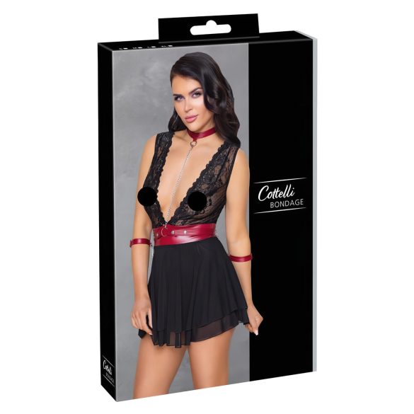 Cottelli Bondage - дантелена babydoll черен с яка - XL