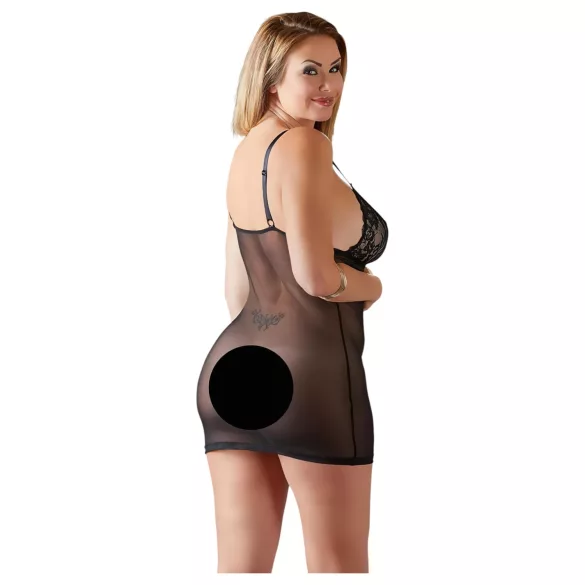 Cottelli Plus Size - нощница с дантела - прозрачна - черна - 2XL