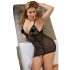Cottelli Plus Size - дантелена прозрачна нощница (черна) - 2XL