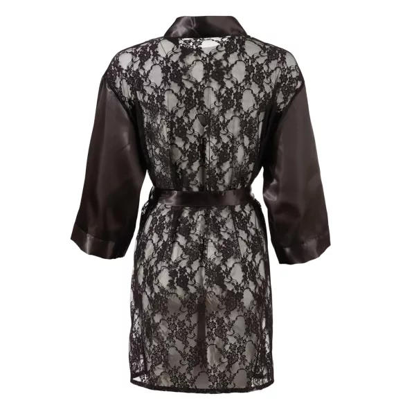 Cottelli - дамски халат - сатен и дантела - черен, къс - L/XL