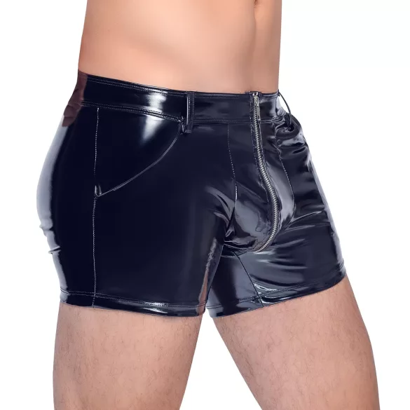 Black Level - мъжки лакови шорти с джобове - черни - 2XL