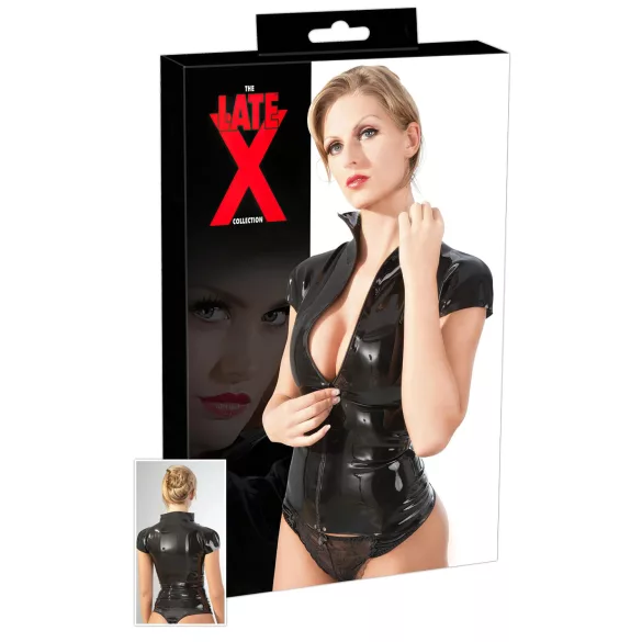 LATEX - дамска блуза с цип и къс ръкав - черна - L