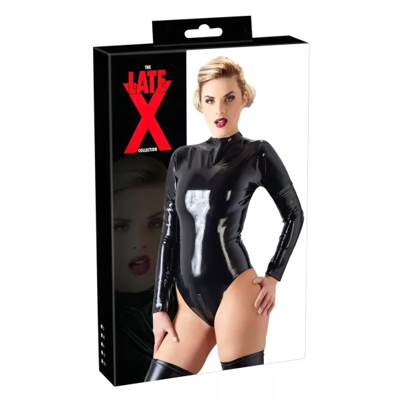 LATEX - дамско боди с дълъг ръкав - латекс - черно - 2XL