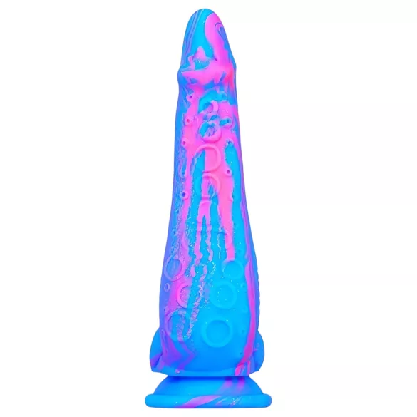 Inkipus - дилдо с тестиси - силикон - 18см - синьо-розов