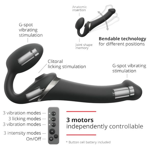 Strap-on-me M - безжичен страп-он вибратор с въздушни вълни - черен