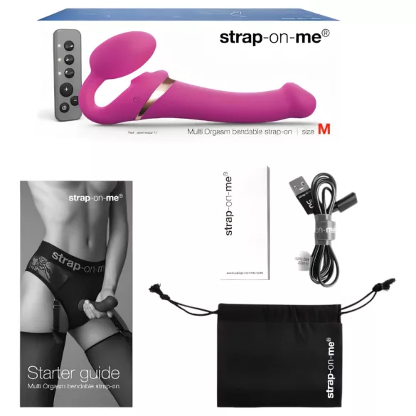 Strap-on-me M - страпон вибратор с въздушни вълни - розов