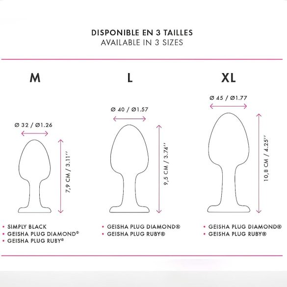 Dorcel - анален разширител Geisha Plug Ruby M - с розов камък - черен