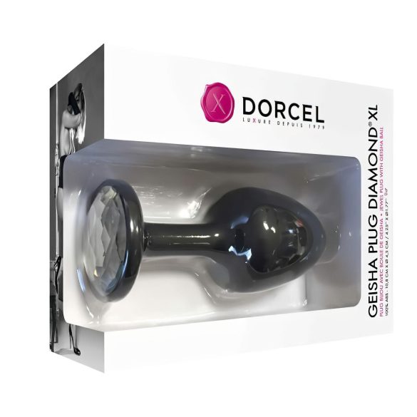Dorcel Geisha Plug Diamond XL - черен анален плъг с бяло камъче