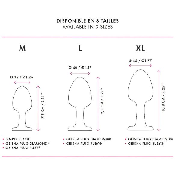 Dorcel Geisha Plug Diamond XL - черен анален плъг с бяло камъче