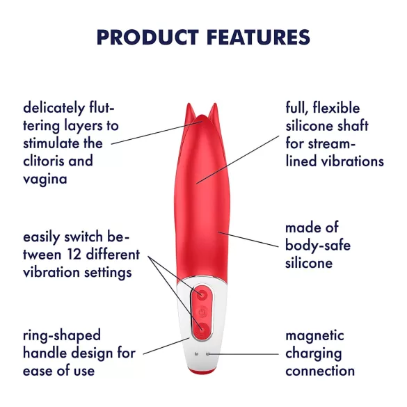Satisfyer Power Flower - вибратор с акумулатор, водоустойчив - червен