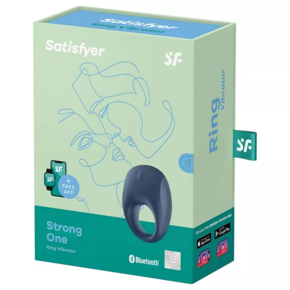 Satisfyer Strong One - Вибриращ пръстен за пенис с управление чрез приложение, за мъже (син)