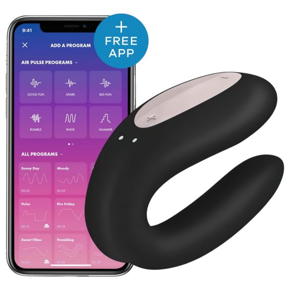 Satisfyer Double Joy - умен водоустойчив двоен вибратор за двойки (черен)