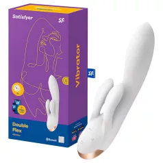   Satisfyer Double Flex - вибратор с клиторен накрайник, управляван чрез приложение (бял)