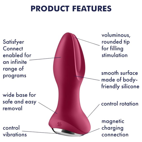 Satisfyer Rotator Plug 2 - анален вибратор с перли - акумулаторен - червен