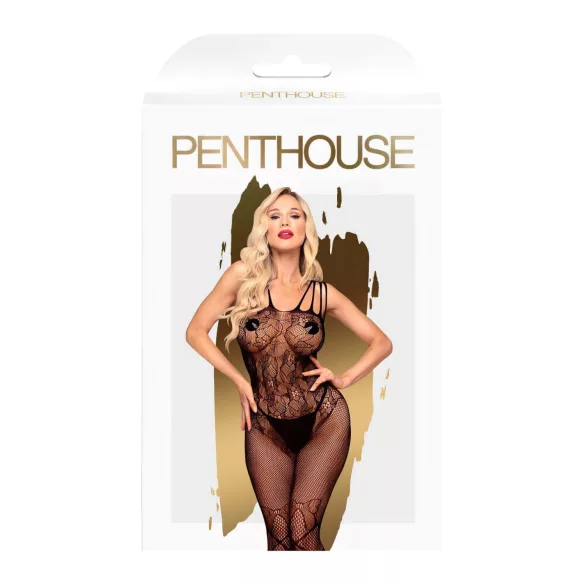 Penthouse - дамски цял гащеризон с отворено дъно - мрежа, черен