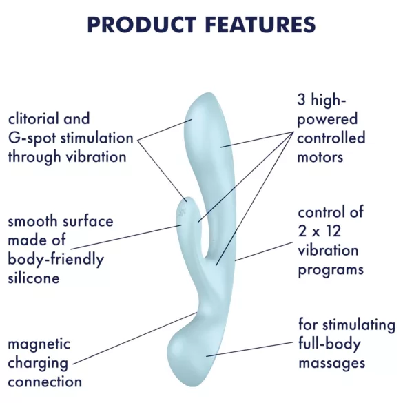 Satisfyer Triple Oh - вибратор с клитор стимулатор - акумулаторен - син
