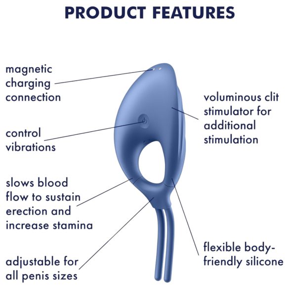 Satisfyer Swordsman - вибриращ пенис пръстен с акумулатор - син