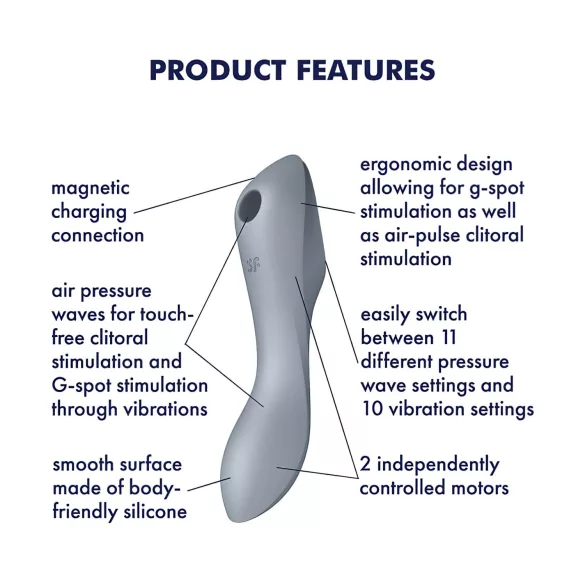 Satisfyer Curvy Trinity 3 - вибратор с въздушни вълни 2в1 - сив