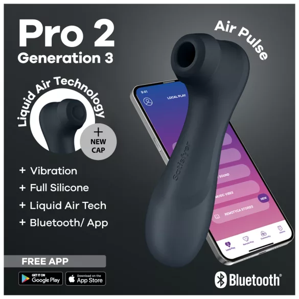 Satisfyer Pro2 Gen3 - вибратор за клитор с въздушни вълни с управление чрез приложение (тъмносив)