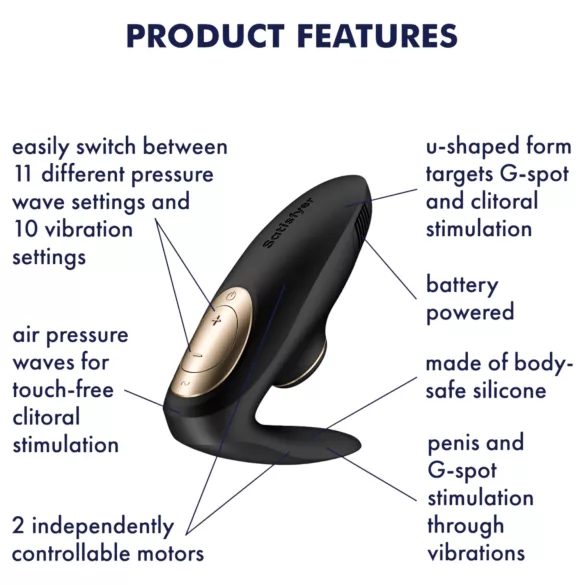 Satisfyer Pro 4 Couples - вибратор за двойки с въздушни вълни - черен