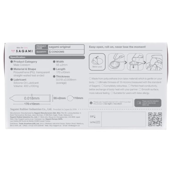 Sagami Original 0.01 - презерватив - ултратънък - 55мм (5бр.)