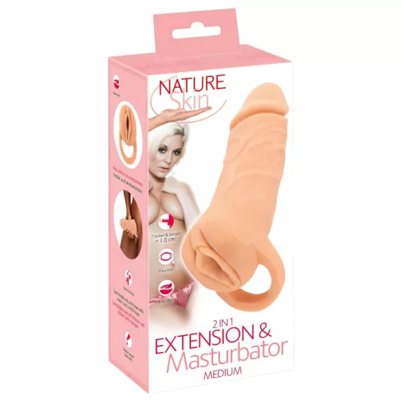 Nature Skin - пенис удължител и мастурбатор вагина - 18см натурален