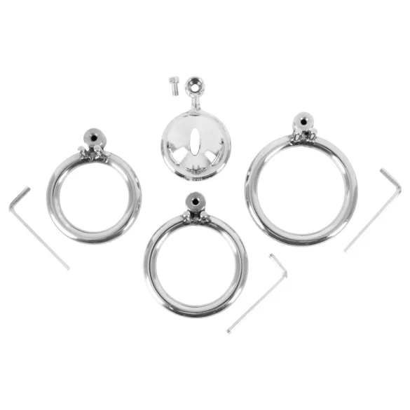 fetish collection - мини клетка за пенис с 3 сменяеми пръстена за тестиси (сребриста)