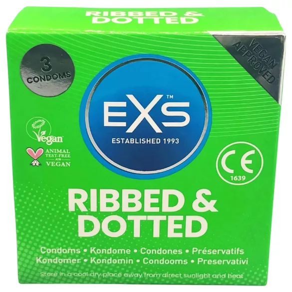 EXS - презерватив с оребряване и точки - 3 броя