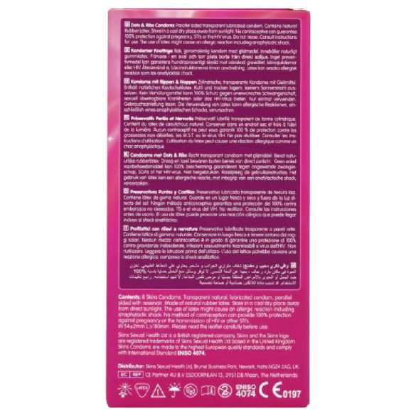 Skins - оребрен и точков презерватив (8 бр.)