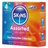 Skins - смесени презервативи - оребрени, натурални, екстра тънки (4 бр.)