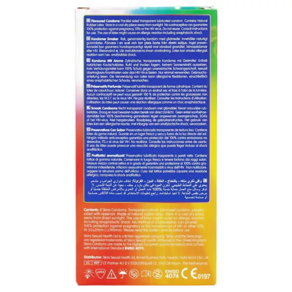 Skins - ароматизирани презервативи - мента, дъвка, банан, ягода (8 бр.)