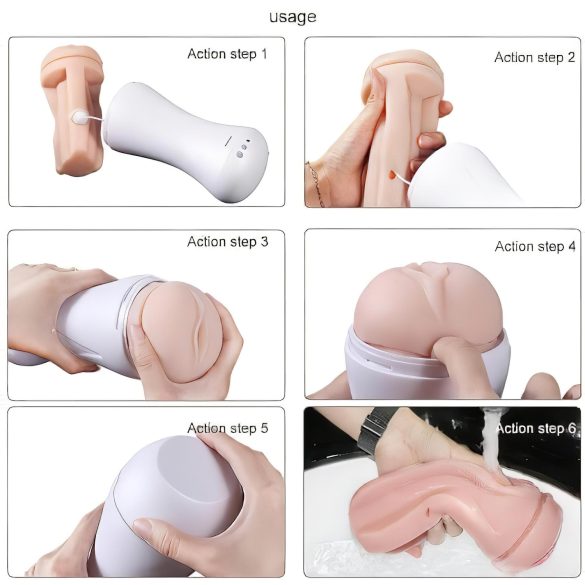 Lonely Happy - вибрираща мастурбатор вагина със звуков ефект - бял/телесен цвят