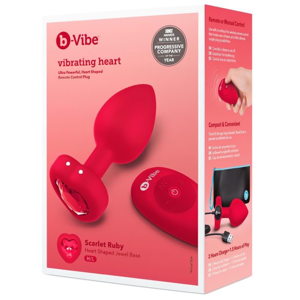 b-vibe heart - безжичен анален вибратор с акумулатор (червен)