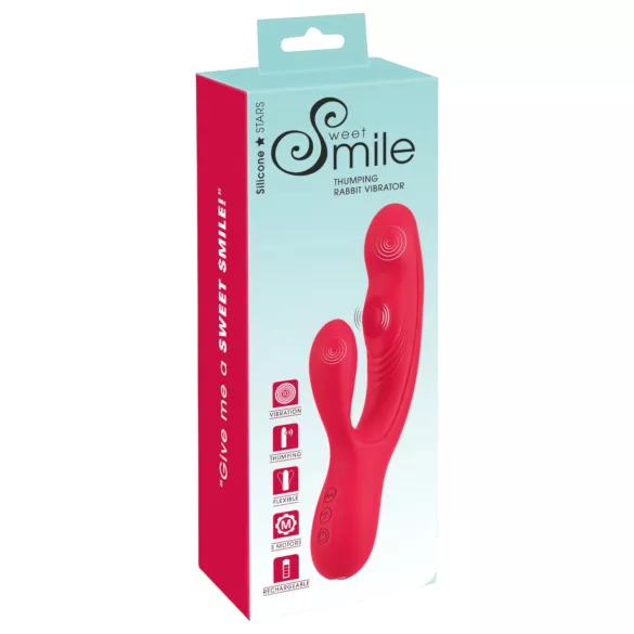 Smile Thumping Rabbit - вибратор с 3 мотора - акумулаторен - червен