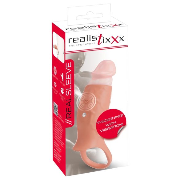 Realistixxx - отворен вибриращ пенис ръкав (естествен цвят)