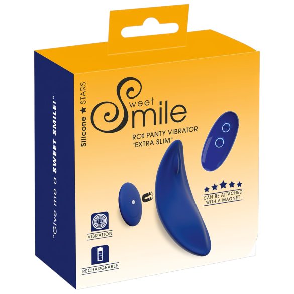 Smile - ултра тънък вибратор с дистанционно за бельо (син)