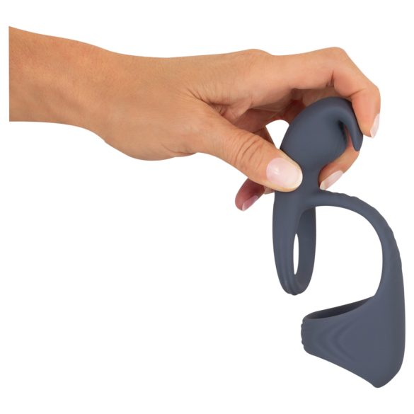 Beau Coeur Vylor - пръстен за пенис и тестиси с клитор стимулатор (сив)