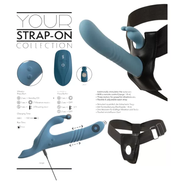You2Toys - 3‑частен поставящ се вибратор тип зайче с тласкаща функция и дистанционно управление (син)