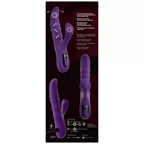 You2Toys - вибратор с кимaща глава, подвижен пръстен и рамо за стимулация на клитора (лилав)