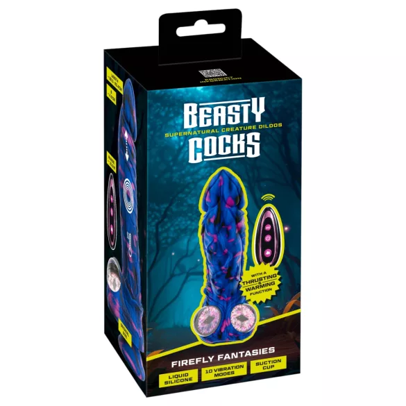 Beasty Cocks Firefly Fantasies - фантазиен вибратор с подгряване и тласкащо движение (син) - 23,4 см